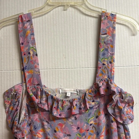 Olivaceous Tiered Dress W/Blue Background W/Flowers  Size Junior Medium - Picture 3 of 11